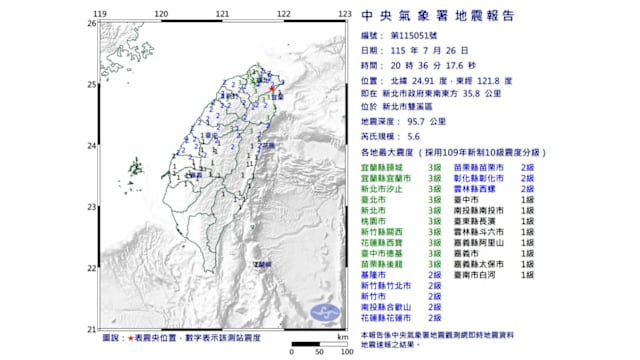 台湾新北市发生5.6级地震 
