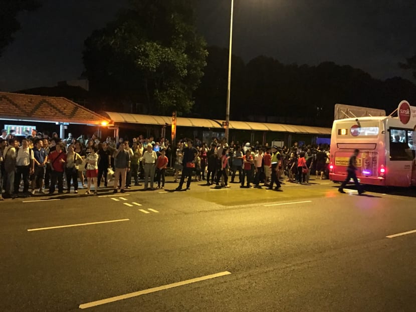 Crowd situation outside of Bishan MRT station. Photo:Najeer Yusof/TODAY