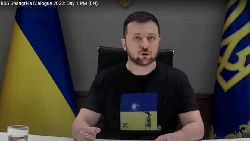 Zelenskyy wears T-shirt with NFT designed by S'porean girl during virtual speech at Shangri-La Dialogue