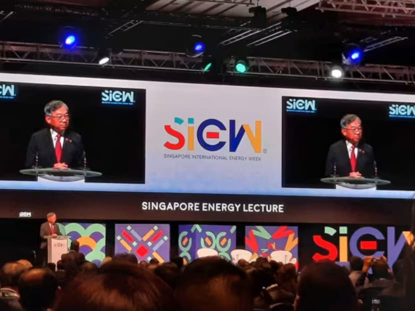 Minister for Trade and Industry Gan Kim Yong speaking at the Singapore International Energy Week on Oct 23, 2023.