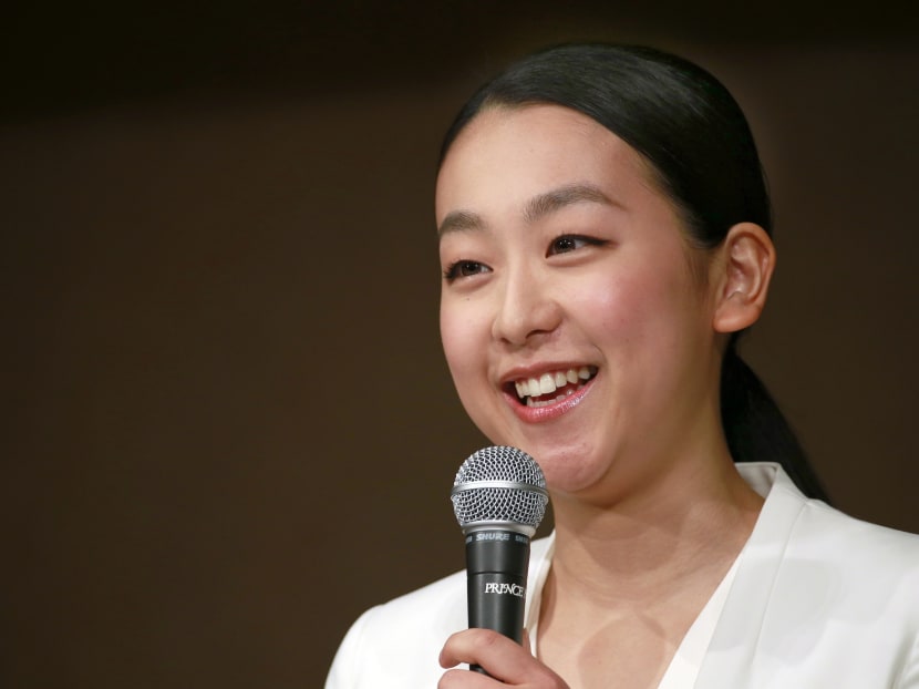 Japan's figure skater Mao Asada speaking during a press conference at the company's headquarters in Tokyo, on Wednesday.  Photo: AP