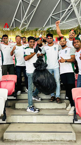 Bangladeshi football fans help clean up after Singapore-Bangladesh match