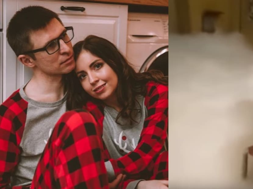 Left: Ekaterina Didenko and her husband Valentin in a photo from her Instagram account. Right: Screengrab of a video taken during the incident.