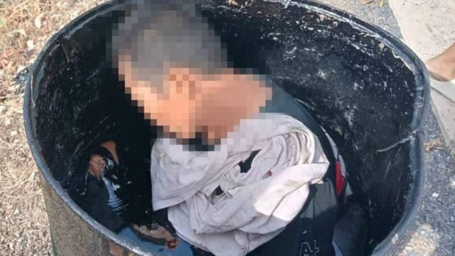 泰女受困沥青桶 被发现时命悬一线