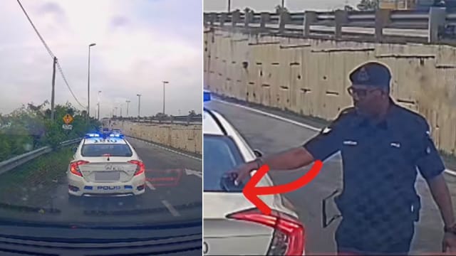 马国男“大胆”拦警车 原来警员钱包遗落车尾