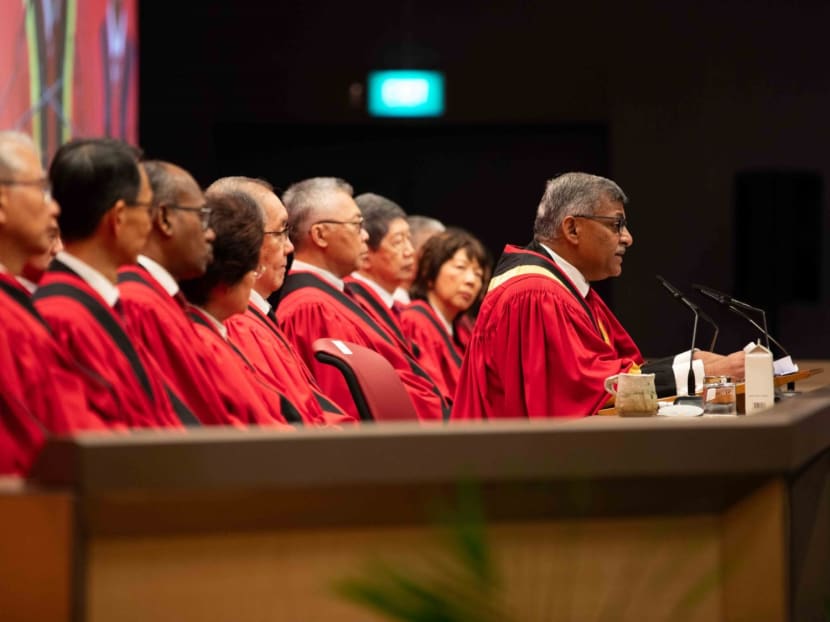 Chief Justice Sundaresh Menon (right) and other judges of the Supreme Court at an event to mark the opening of the legal year on Jan 8, 2024. Chief Justice Sundaresh Menon (right) and other judges of the Supreme Court at an event to mark the opening of the legal year on Jan 8, 2024.