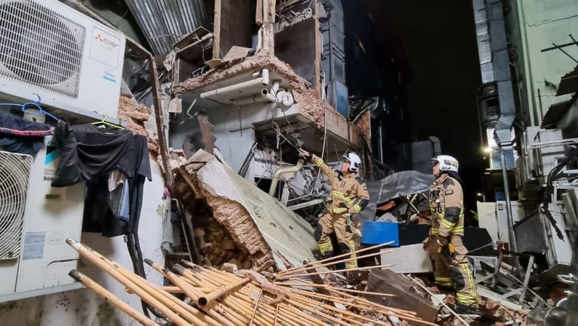 Six injured after suspected gas explosion causes partial collapse of two shophouses at Syed Alwi Road Six injured after suspected gas explosion causes partial collapse of two shophouses at Syed Alwi Road
