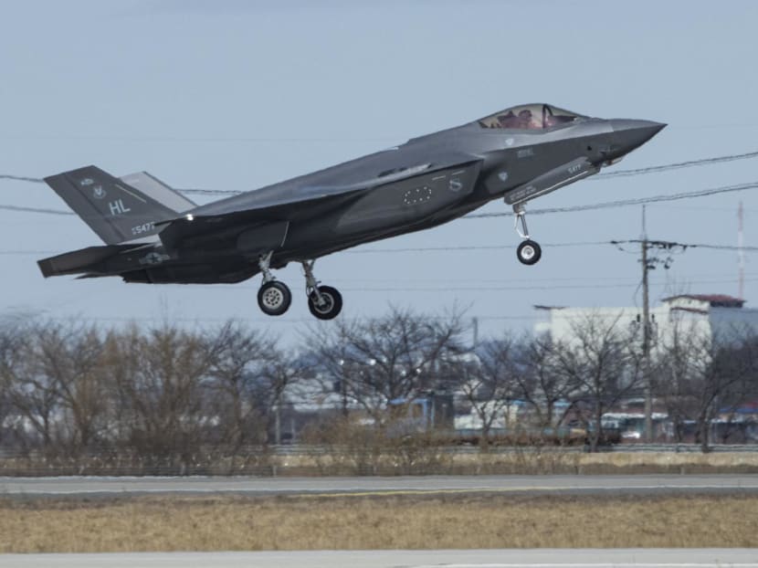 This handout photo taken and released on Feb 23, 2024 by the South Korean Defence Ministry shows a United States Air Force F-35A fighter jet taking off from the US Osan Air Base in Pyeongtaek during a South Korea-US joint air drill.