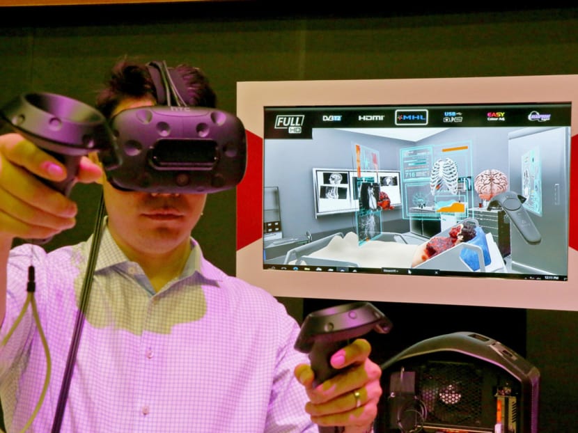 A demo at the IMDA event hall at Infinite Studios showcasing how virtual reality can be applied in clinical training. Photo: Koh Mui Fong/TODAY