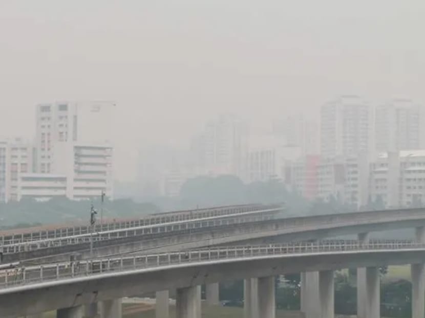 HDB blocks in Jurong East shrouded in haze on Sep 14, 2019.