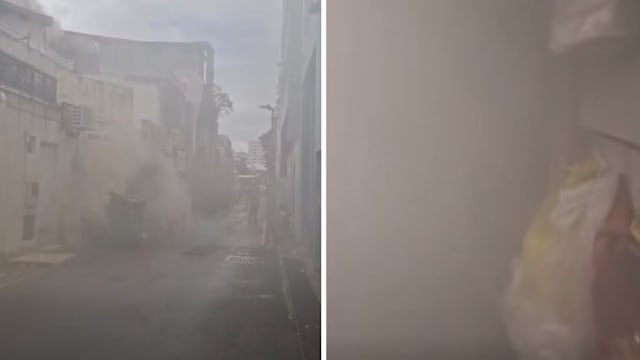 肉干店起火浓烟弥漫整条后巷 老板：店内有500公斤木炭 火势未扑灭