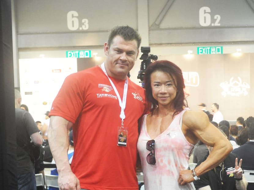 Alex Betts, President of SFBF / IFBB Singapore and veteran bodybuilder Joan Liew. Photo courtesy of SFBF