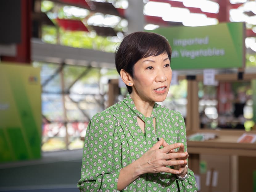 Minister for Sustainability and the Environment Grace Fu speaking to reporters on the sidelines of a CNA Green Plan event held at Tampines West Community Club on Feb 20, 2022. Minister for Sustainability and the Environment Grace Fu speaking to reporters on the sidelines of a CNA Green Plan event held at Tampines West Community Club on Feb 20, 2022.
