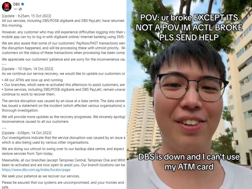 Disruptions to DBS and Citibank banking and payment services on Saturday (Oct 14) have caused some to take to social media to talk about their situations.