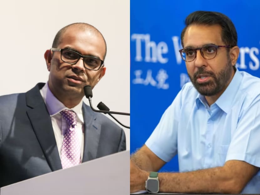 Dr Janil Puthucheary (left) was responding in Parliament to a question by Leader of the Opposition Pritam Singh (right) regarding the inclusion of a correction direction on the home page of Asia Sentinel's website.