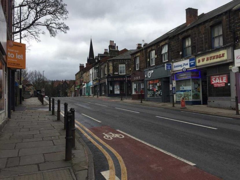 Deserted streets in the usually bustling northern English city of Leeds, population about 500,000, after most shops and other non-essential establishments were closed in a lockdown announced on March 23, 2020. Deserted streets in the usually bustling northern English city of Leeds, population about 500,000, after most shops and other non-essential establishments were closed in a lockdown announced on March 23, 2020.