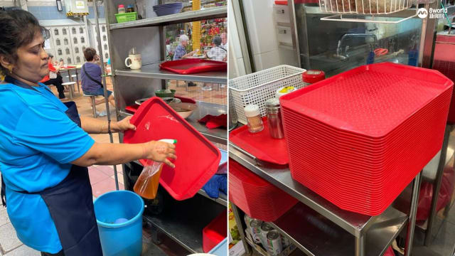清洁工人细心清理托盘获网赞 食客：碗盘不再“滑来滑去”