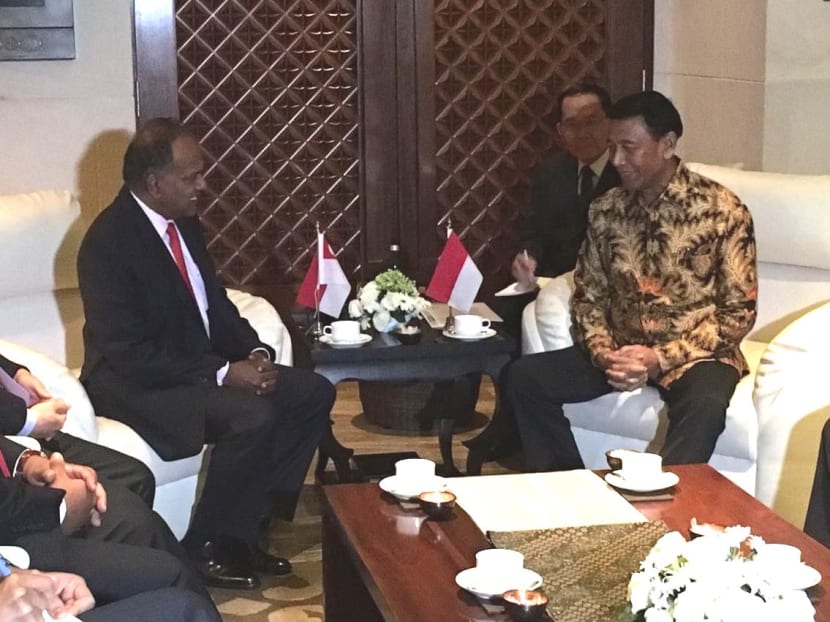 Home Affairs and Law Minister K Shanmugam with Indonesia's Coordinating Minister for Political, Legal and Security Wiranto. Photo: Ministry of Home Affairs Home Affairs and Law Minister K Shanmugam with Indonesia's Coordinating Minister for Political, Legal and Security Wiranto. Photo: Ministry of Home Affairs