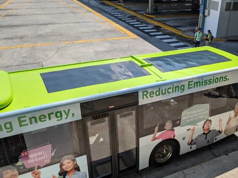 Bus operator Go-Ahead Singapore has installed ultra-thin solar panels on the roofs of two of its buses, which will run on Service 15. This is the first time such solar panels have been installed on buses here. Bus operator Go-Ahead Singapore has installed ultra-thin solar panels on the roofs of two of its buses, which will run on Service 15. This is the first time such solar panels have been installed on buses here.