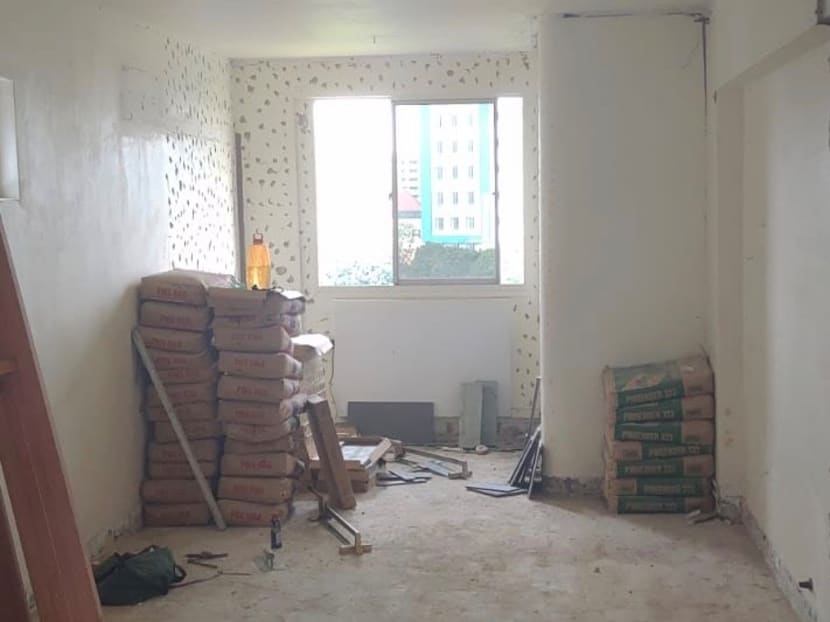 Mr Tony Foo’s unfinished flat which he planned to move into by April 30. All renovation works in Singapore had to stop on April 7 as part of the Government's 'circuit breaker' measures. Extension till April 9 would be granted for essential works, which can include toilet upgrading and electrical works.