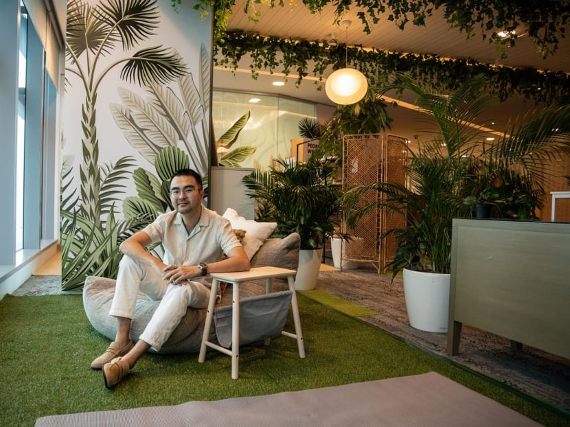Workplace experience designer based in DBS, Mr Marcus Liu Kang, 29, poses for a photo at the wellness space located in DBS Asia Central, on Aug 11, 2023.