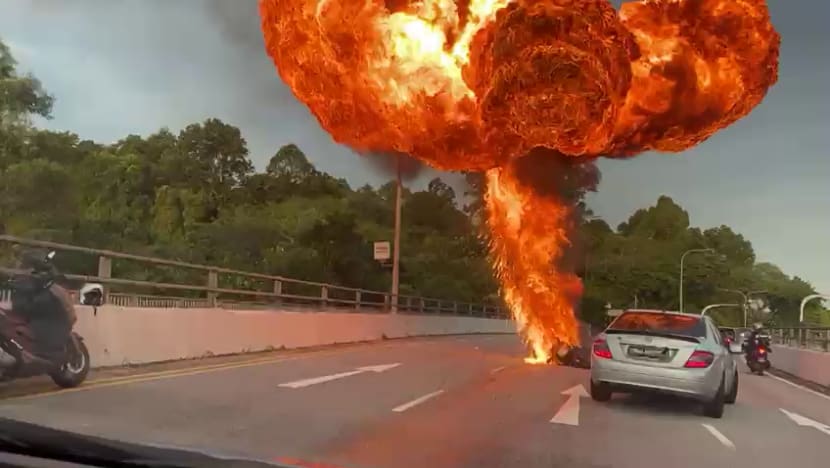 Motorcyclist taken to hospital after vehicle burst into flames along Mandai Avenue 