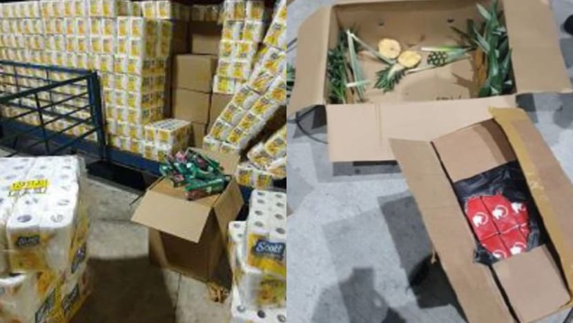 ICA seizes more than 7,500 cartons of duty-unpaid cigarettes hidden among tissue rolls, pineapples