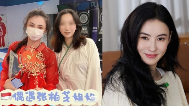 在狮城偶遇张柏芝　盛世美颜口罩挡不住