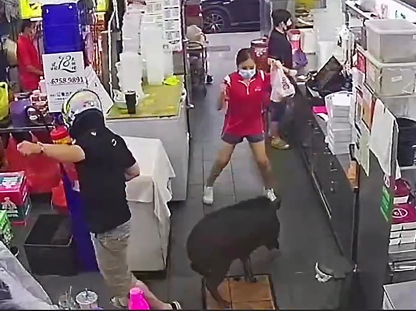 A wild boar trying to get out of a coffee shop in Yishun on March 9, 2022.