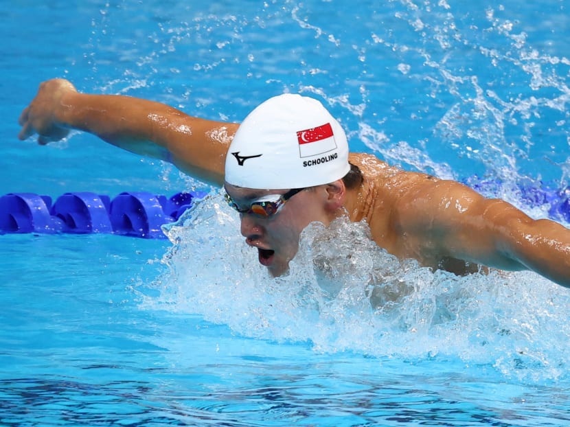 Joseph Schooling during the Men's 100m butterfly heat at the Tokyo 2020 Olympic Games. Joseph Schooling during the Men's 100m butterfly heat at the Tokyo 2020 Olympic Games.