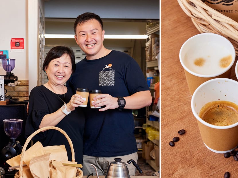 Mother and son sell coffee beans and S$2.90 arabica espresso at hip wet market stall