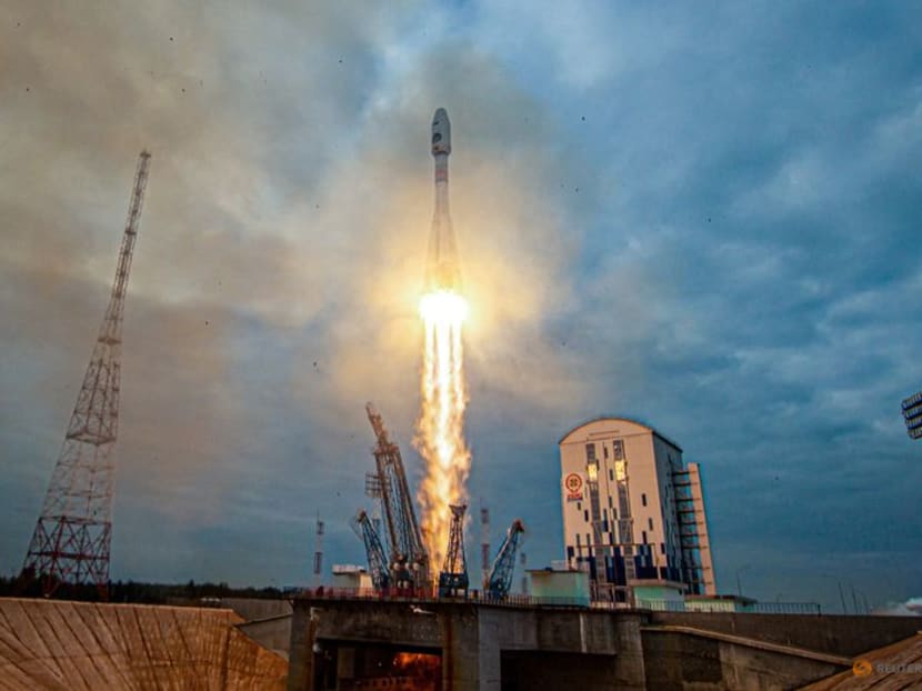 A Soyuz-2.1b rocket booster with a Fregat upper stage and the lunar landing spacecraft Luna-25 blasts off from a launchpad at the Vostochny Cosmodrome in the far eastern Amur region, Russia, on Aug 11, 2023. 