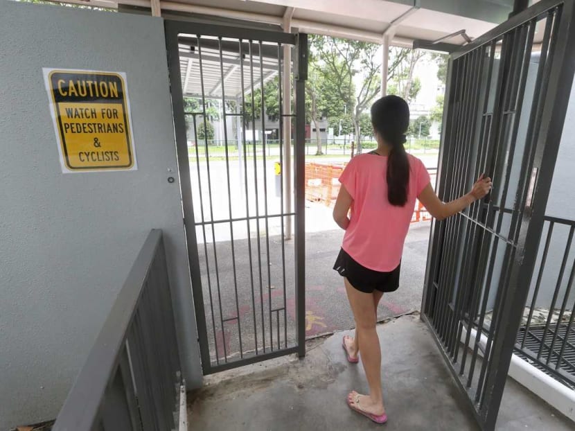 Ms Sally Ng (pictured) believes the warning sign at a gate of the condominium where she lives was put up after she was hit by a cyclist on March 21, 2022. It is not visible in a video of the incident she posted on social media. Ms Sally Ng (pictured) believes the warning sign at a gate of the condominium where she lives was put up after she was hit by a cyclist on March 21, 2022. It is not visible in a video of the incident she posted on social media.