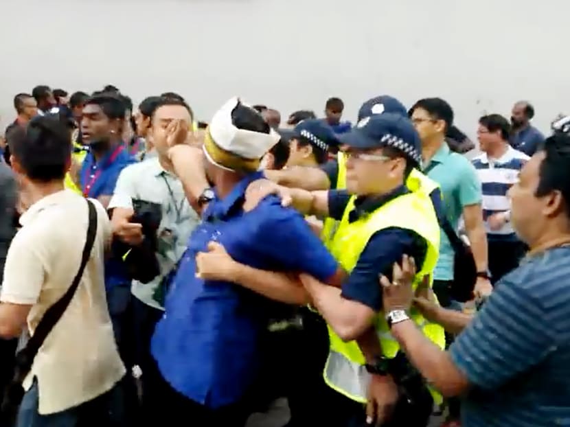 A scene from an online video clip of the incident during the Thaipusam procession on Feb 3. Photo: YouTube