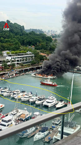 Firefighting underway for luxury yacht ablaze at Sentosa Cove