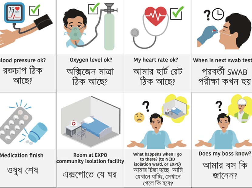 Illustrations from VisualAid that depict different situations and health conditions.