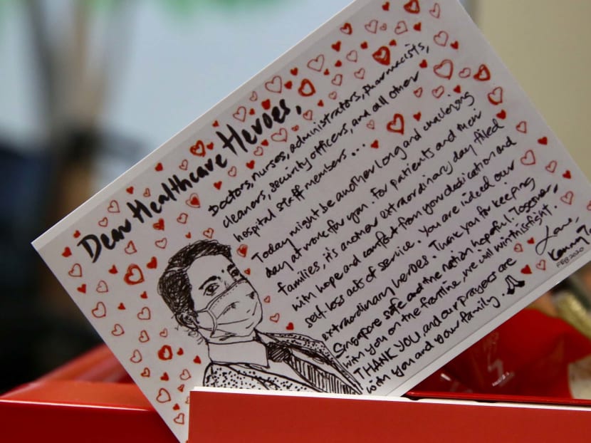 A message of encouragement from the public to healthcare workers that was distributed as part of the StandUpForSG campaign last year. A message of encouragement from the public to healthcare workers that was distributed as part of the StandUpForSG campaign last year.