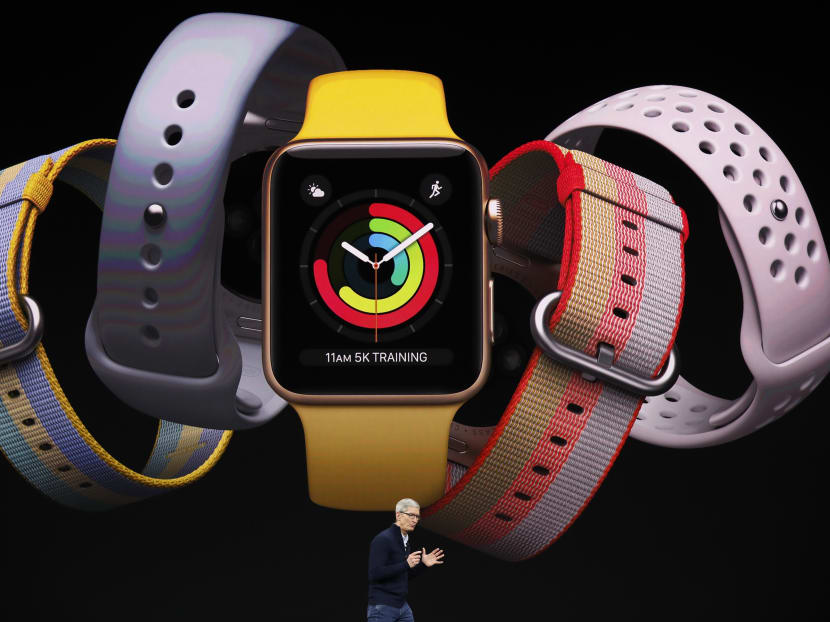 Apple CEO Tim Cook shows new products at the Steve Jobs Theater on the new Apple campus on Tuesday, Sept. 12, 2017, in Cupertino. Photo: AP