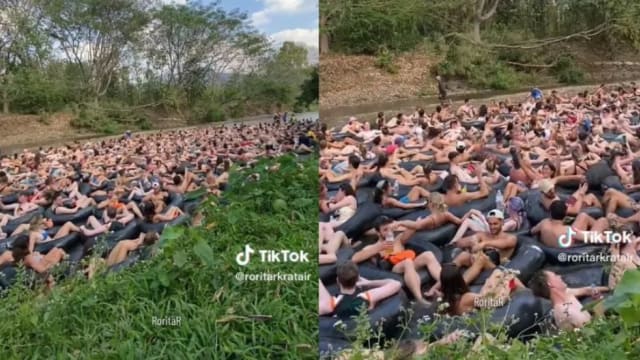 泰国漂流景点满是外国旅客 河上人挤人