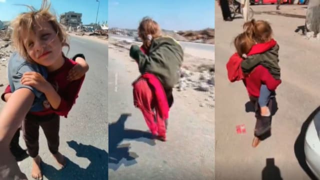 巴勒斯坦女童肩上扛受伤妹妹 赤脚徒步一小时走两公里求医