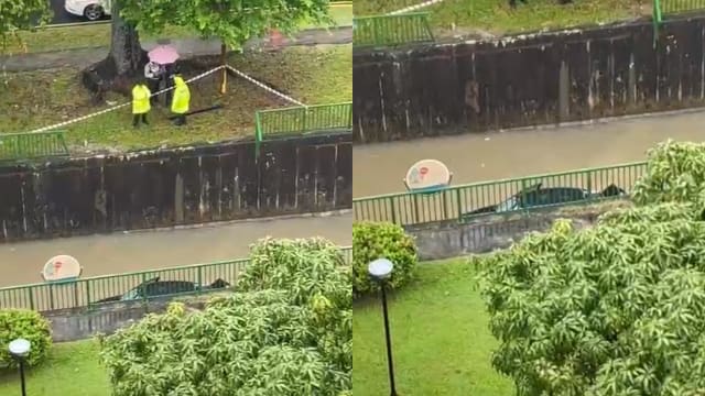 轿车疑打滑撞进排水道 六旬女司机送院