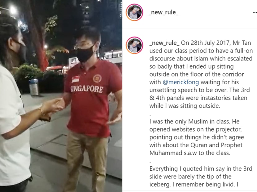 A screengrab from a video showing Mr Tan Boon Lee (right in image) arguing with Mr Dave Parkash and a screengrab from Ms Nurul Fatimah Iskandar's Instagram post. A screengrab from a video showing Mr Tan Boon Lee (right in image) arguing with Mr Dave Parkash and a screengrab from Ms Nurul Fatimah Iskandar's Instagram post.