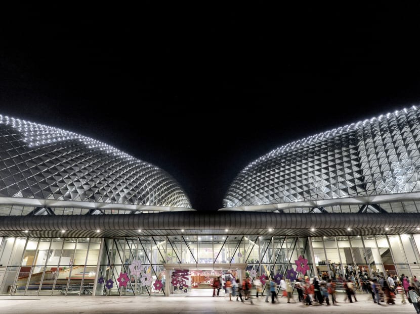 A view of the exterior of Esplanade during the centre's 10th anniversary weekend in October 2012. Photo: Esplanade - Theatres on the Bay A view of the exterior of Esplanade during the centre's 10th anniversary weekend in October 2012. Photo: Esplanade - Theatres on the Bay