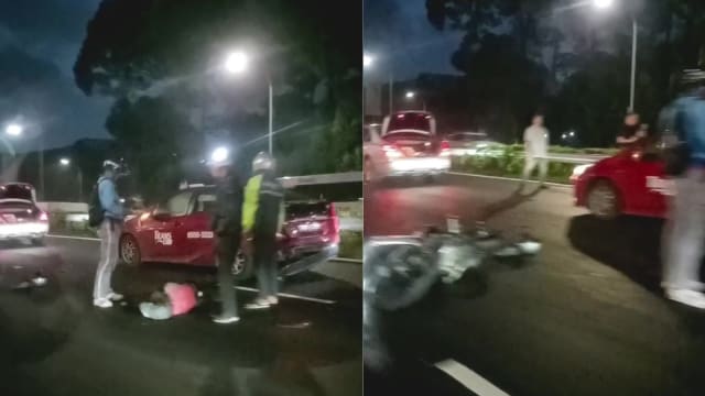 PIE德士与摩托车相撞 两人送院