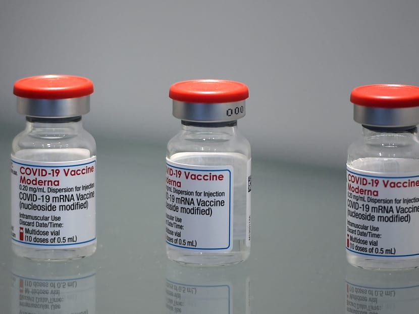 Vials of the Moderna Covid-19 vaccine are seen at Recipharm plant in Monts, France on April 22, 2021.