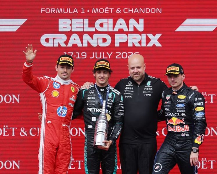 Antonelli wins in Belgium as Russell crashes out