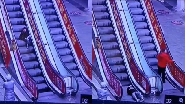 搭扶梯玩闹导致外套卡缝 中国男童被勒颈险丧命