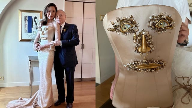 逼真人脸马甲代表着幸福　杨紫琼公开婚纱细节