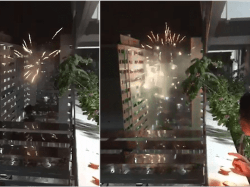 Screengrabs from a video circulating online of fireworks in Jurong.