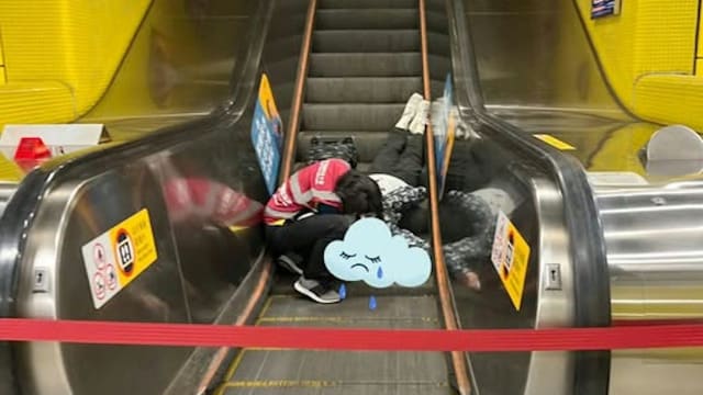港电扶梯三周内发生六意外 女子连人带车卧倒阶梯上